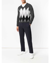 dunkelgrauer Pullover mit einem V-Ausschnitt mit Argyle-Muster von Ballantyne