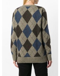 dunkelgrauer Pullover mit einem V-Ausschnitt mit Argyle-Muster von Polo Ralph Lauren