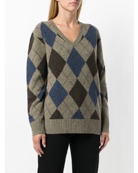 dunkelgrauer Pullover mit einem V-Ausschnitt mit Argyle-Muster von Polo Ralph Lauren