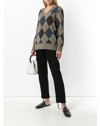 dunkelgrauer Pullover mit einem V-Ausschnitt mit Argyle-Muster von Polo Ralph Lauren