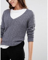 dunkelgrauer Pullover mit einem V-Ausschnitt von Jack Wills