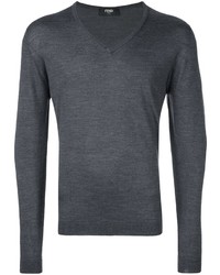 dunkelgrauer Pullover mit einem V-Ausschnitt von Fendi