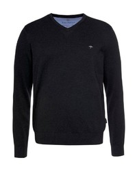 dunkelgrauer Pullover mit einem V-Ausschnitt von Fynch Hatton
