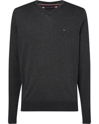 dunkelgrauer Pullover mit einem V-Ausschnitt von Tommy Hilfiger