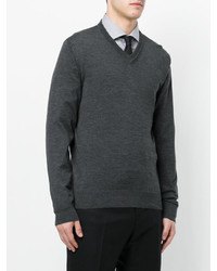 dunkelgrauer Pullover mit einem V-Ausschnitt von Z Zegna