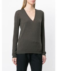 dunkelgrauer Pullover mit einem V-Ausschnitt von Rick Owens