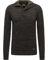 dunkelgrauer Pullover mit einem zugeknöpften Kragen von Petrol Industries