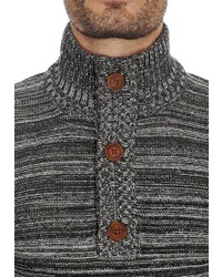 dunkelgrauer Pullover mit einem zugeknöpften Kragen von Solid