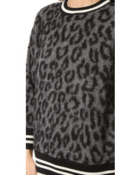 dunkelgrauer Pullover mit Leopardenmuster von R 13
