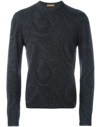 dunkelgrauer Pullover mit Paisley-Muster