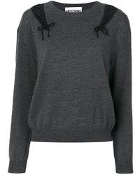 dunkelgrauer Spitze Pullover mit einem Rundhalsausschnitt von Moschino