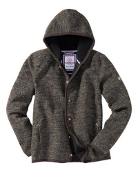 dunkelgrauer Strick Fleece-Pullover mit einem Kapuze von Sauba Beinand