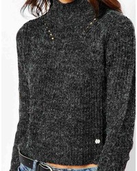 dunkelgrauer Strick kurzer Pullover von Only