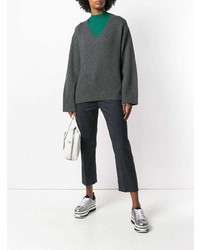 dunkelgrauer Strick Oversize Pullover von Prada