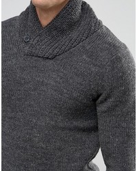 dunkelgrauer Strick Pullover mit einem Schalkragen von Blend of America