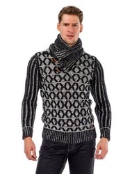 dunkelgrauer Strick Pullover mit einem Schalkragen von Cipo & Baxx