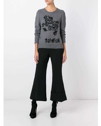 dunkelgrauer verzierter Pullover mit einem Rundhalsausschnitt von Marc Jacobs
