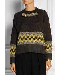 dunkelgrauer verzierter Pullover mit einem Rundhalsausschnitt von Marni
