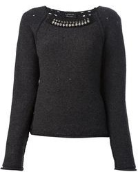 dunkelgrauer verzierter Pullover mit einem Rundhalsausschnitt von Lanvin