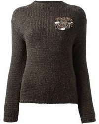 dunkelgrauer verzierter Pullover mit einem Rundhalsausschnitt