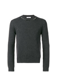 dunkelgrauer verzierter Pullover mit einem Rundhalsausschnitt von Valentino