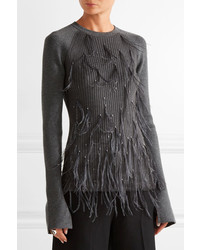 dunkelgrauer verzierter Wollpullover von Jason Wu