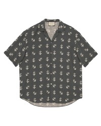 dunkelgraues bedrucktes Kurzarmhemd von Gucci