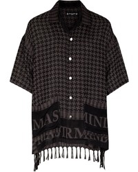 dunkelgraues bedrucktes Kurzarmhemd von Mastermind Japan
