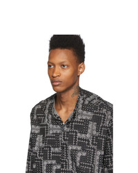 dunkelgraues bedrucktes Langarmhemd von Greg Lauren