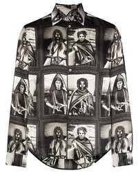 dunkelgraues bedrucktes Langarmhemd von Edward Crutchley