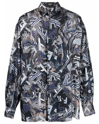 dunkelgraues bedrucktes Langarmhemd von Fendi