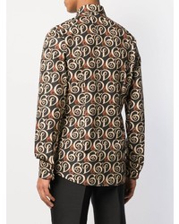 dunkelgraues bedrucktes Langarmhemd von Dolce & Gabbana