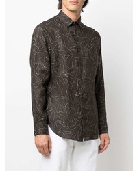 dunkelgraues bedrucktes Langarmhemd von Brioni