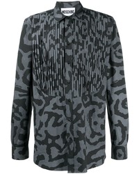 dunkelgraues bedrucktes Langarmhemd von Moschino