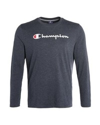 dunkelgraues bedrucktes Langarmshirt von Champion