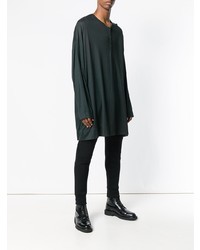 dunkelgraues bedrucktes Langarmshirt von Yohji Yamamoto