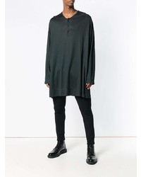 dunkelgraues bedrucktes Langarmshirt von Yohji Yamamoto