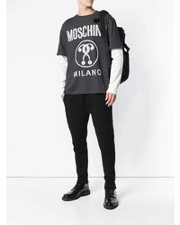 dunkelgraues bedrucktes Langarmshirt von Moschino