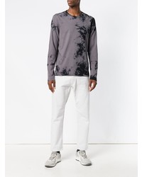 dunkelgraues bedrucktes Langarmshirt von Helmut Lang