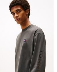 dunkelgraues bedrucktes Langarmshirt von Tommy Jeans