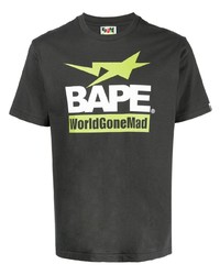 dunkelgraues bedrucktes T-Shirt mit einem Rundhalsausschnitt von A Bathing Ape