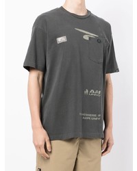 dunkelgraues bedrucktes T-Shirt mit einem Rundhalsausschnitt von AAPE BY A BATHING APE