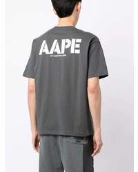 dunkelgraues bedrucktes T-Shirt mit einem Rundhalsausschnitt von AAPE BY A BATHING APE