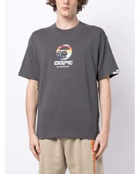 dunkelgraues bedrucktes T-Shirt mit einem Rundhalsausschnitt von AAPE BY A BATHING APE