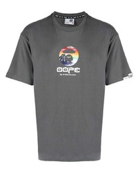 dunkelgraues bedrucktes T-Shirt mit einem Rundhalsausschnitt von AAPE BY A BATHING APE