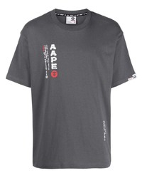 dunkelgraues bedrucktes T-Shirt mit einem Rundhalsausschnitt von AAPE BY A BATHING APE