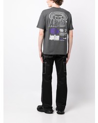 dunkelgraues bedrucktes T-Shirt mit einem Rundhalsausschnitt von AAPE BY A BATHING APE