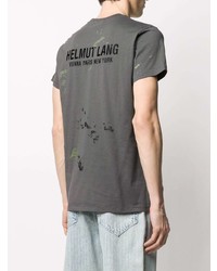 dunkelgraues bedrucktes T-Shirt mit einem Rundhalsausschnitt von Helmut Lang