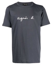 dunkelgraues bedrucktes T-Shirt mit einem Rundhalsausschnitt von agnès b.