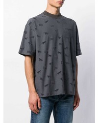 dunkelgraues bedrucktes T-Shirt mit einem Rundhalsausschnitt von MAISON KITSUNÉ